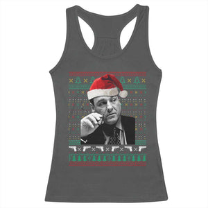 Funny Ugly Christmas Racerback Tank Top Funny Mafia Gangster Santa Sopranos Smoking TS10 Dark Heather Print Your Wear
