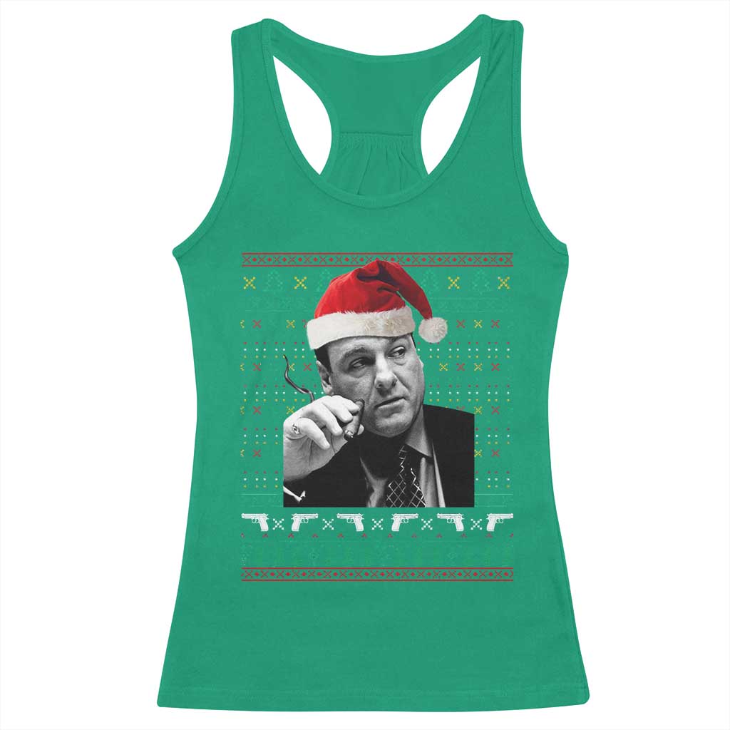Funny Ugly Christmas Racerback Tank Top Funny Mafia Gangster Santa Sopranos Smoking TS10 Irish Green Print Your Wear