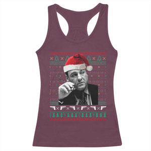 Funny Ugly Christmas Racerback Tank Top Funny Mafia Gangster Santa Sopranos Smoking TS10 Maroon Print Your Wear