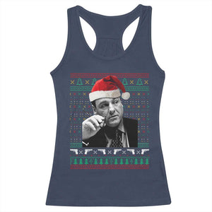 Funny Ugly Christmas Racerback Tank Top Funny Mafia Gangster Santa Sopranos Smoking TS10 Navy Print Your Wear