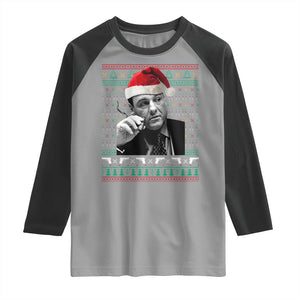Funny Ugly Christmas Raglan Shirt Funny Mafia Gangster Santa Sopranos Smoking TS10 Sport Gray Black Print Your Wear