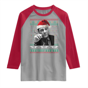 Funny Ugly Christmas Raglan Shirt Funny Mafia Gangster Santa Sopranos Smoking TS10 Sport Gray Red Print Your Wear