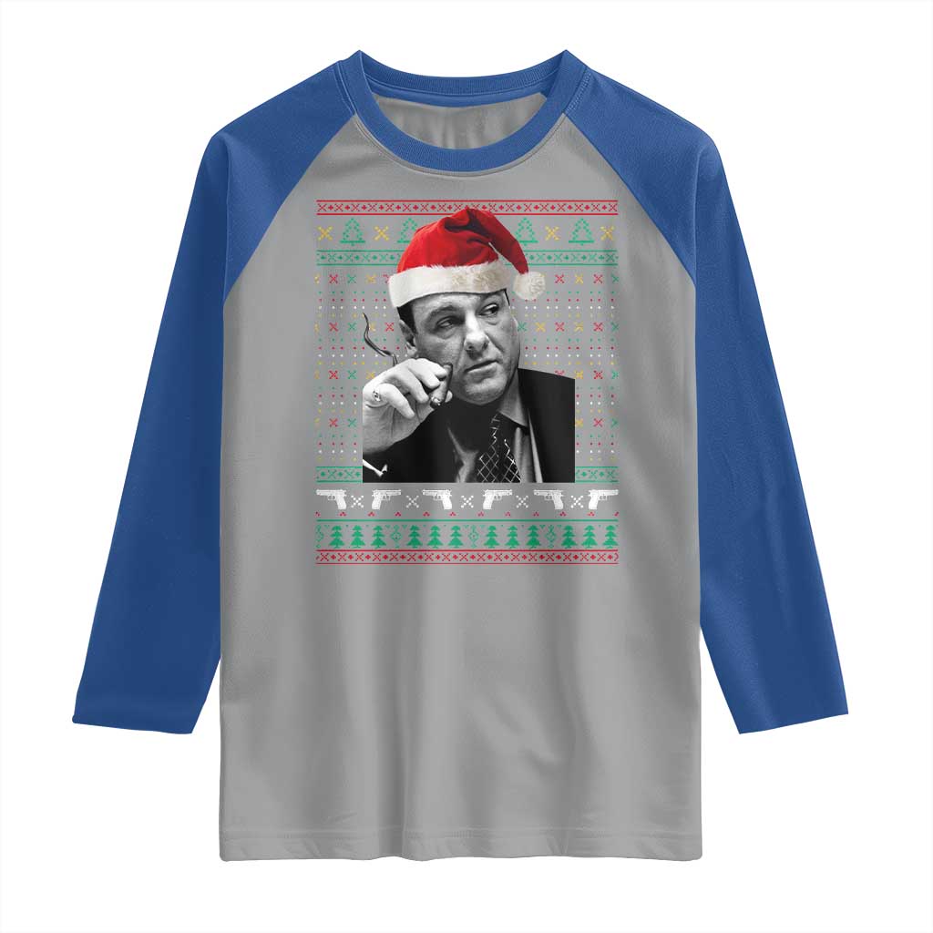 Funny Ugly Christmas Raglan Shirt Funny Mafia Gangster Santa Sopranos Smoking TS10 Sport Gray Royal Print Your Wear