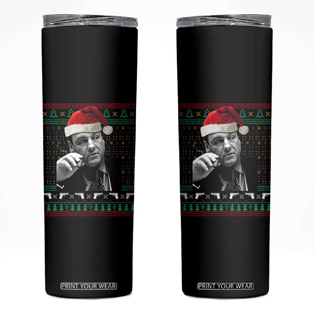 Funny Ugly Christmas Skinny Tumbler Funny Mafia Gangster Santa Sopranos Smoking TS10 Black Print Your Wear