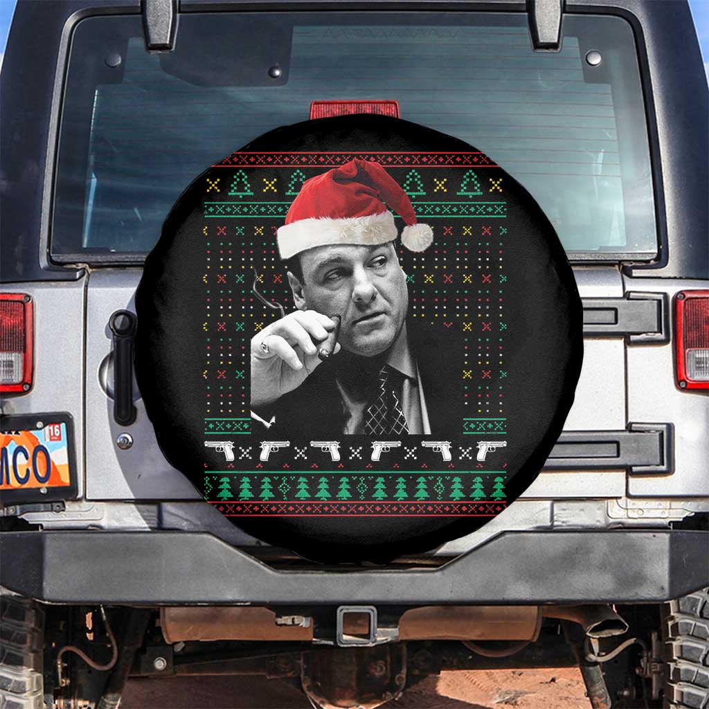 Funny Ugly Christmas Spare Tire Cover Funny Mafia Gangster Santa Sopranos Smoking TS10 No hole Black Print Your Wear