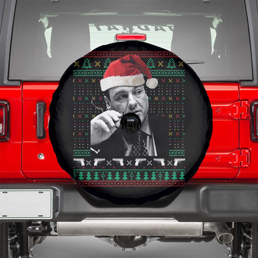 Funny Ugly Christmas Spare Tire Cover Funny Mafia Gangster Santa Sopranos Smoking TS10 Black Print Your Wear
