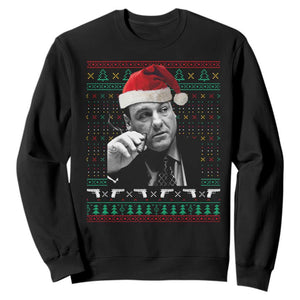 Funny Ugly Christmas Sweatshirt Funny Mafia Gangster Santa Sopranos Smoking TS10 Black Print Your Wear