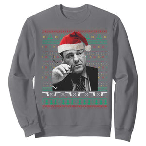 Funny Ugly Christmas Sweatshirt Funny Mafia Gangster Santa Sopranos Smoking TS10 Charcoal Print Your Wear