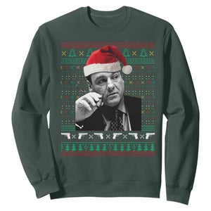 Funny Ugly Christmas Sweatshirt Funny Mafia Gangster Santa Sopranos Smoking TS10 Dark Forest Green Print Your Wear