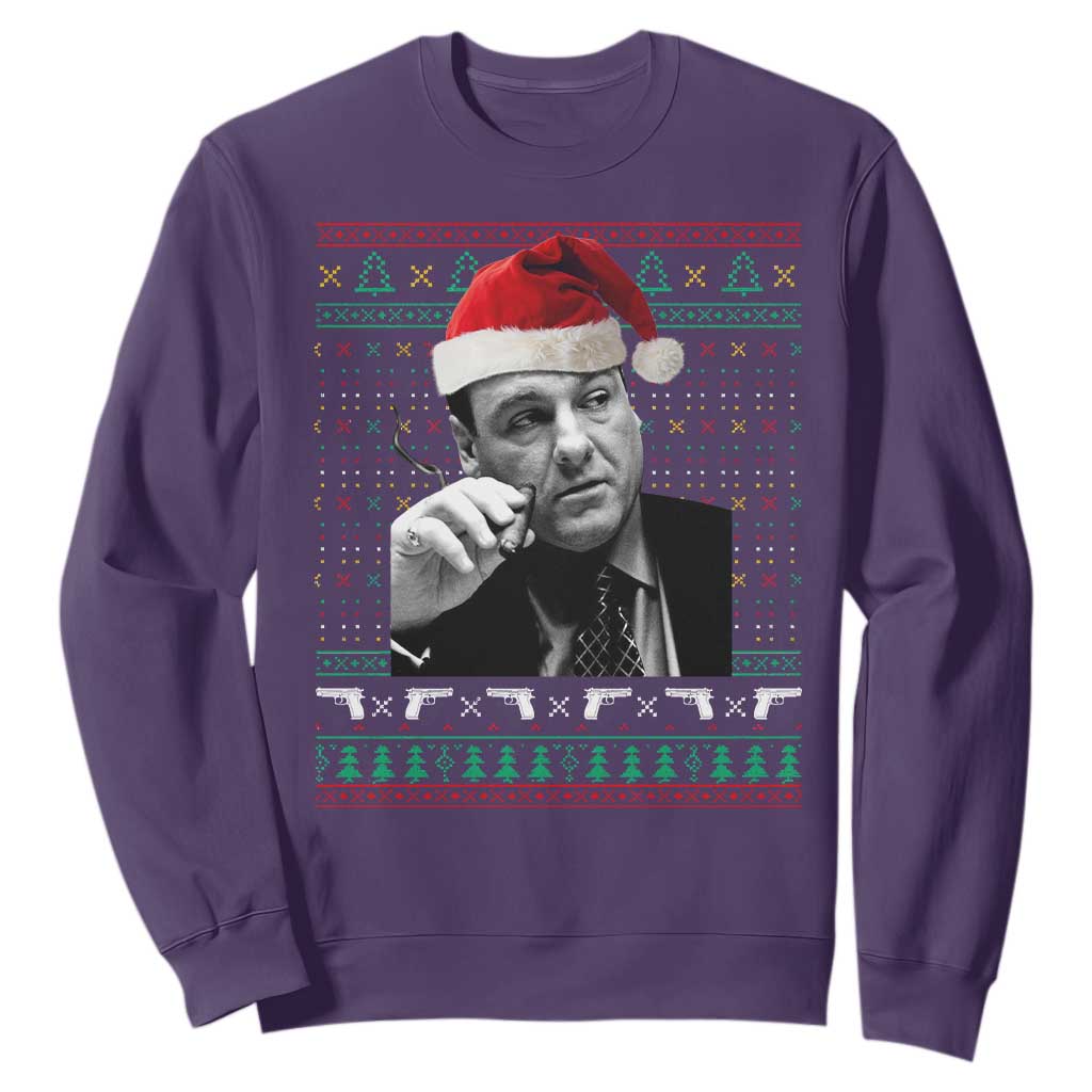 Funny Ugly Christmas Sweatshirt Funny Mafia Gangster Santa Sopranos Smoking TS10 Purple Print Your Wear