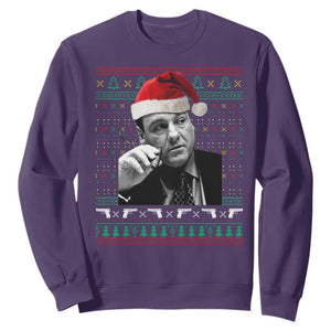 Funny Ugly Christmas Sweatshirt Funny Mafia Gangster Santa Sopranos Smoking TS10 Purple Print Your Wear