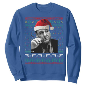 Funny Ugly Christmas Sweatshirt Funny Mafia Gangster Santa Sopranos Smoking TS10 Royal Blue Print Your Wear