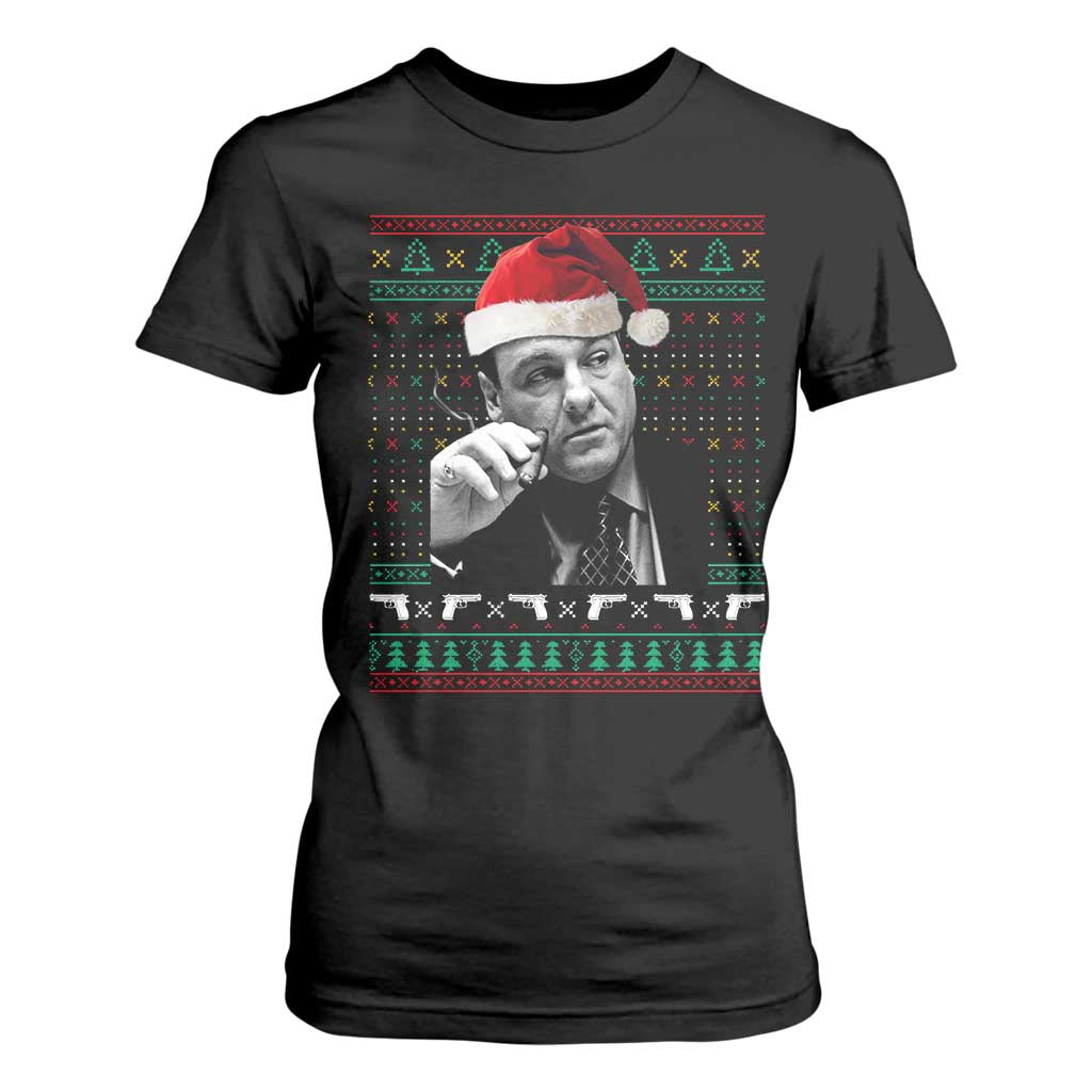 Funny Ugly Christmas T Shirt For Women Funny Mafia Gangster Santa Sopranos Smoking TS10 Black Print Your Wear