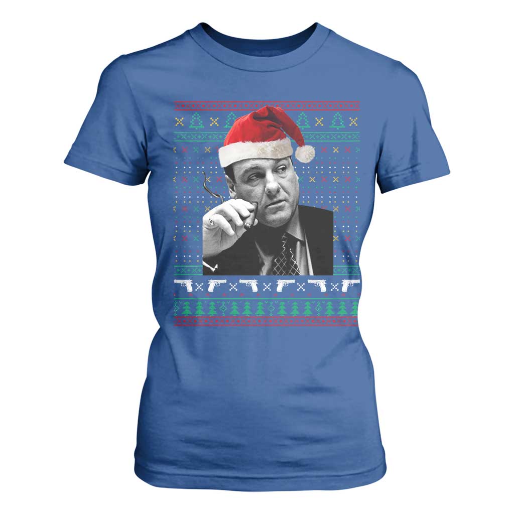 Funny Ugly Christmas T Shirt For Women Funny Mafia Gangster Santa Sopranos Smoking TS10 Royal Blue Print Your Wear
