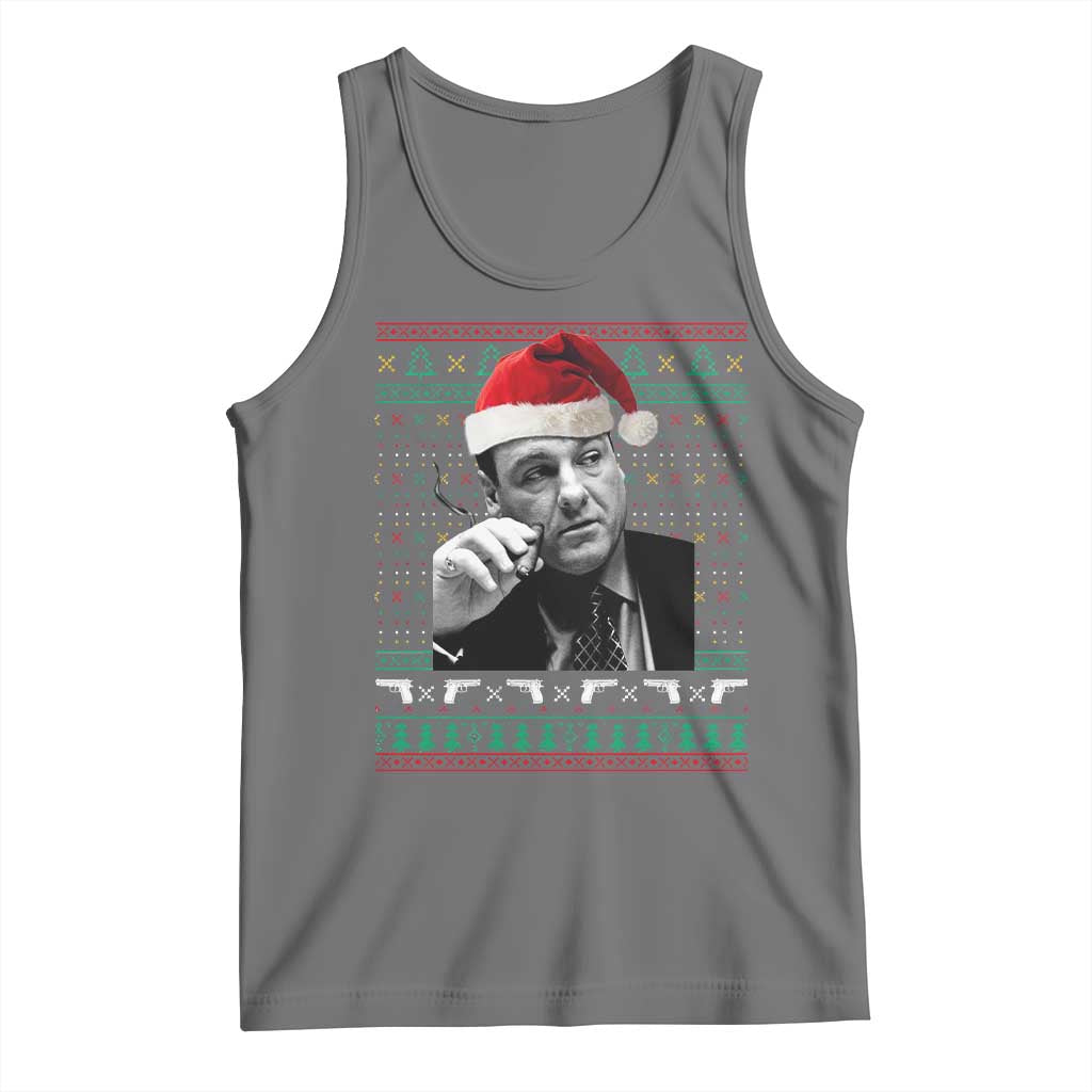 Funny Ugly Christmas Tank Top Funny Mafia Gangster Santa Sopranos Smoking TS10 Black Heather Print Your Wear
