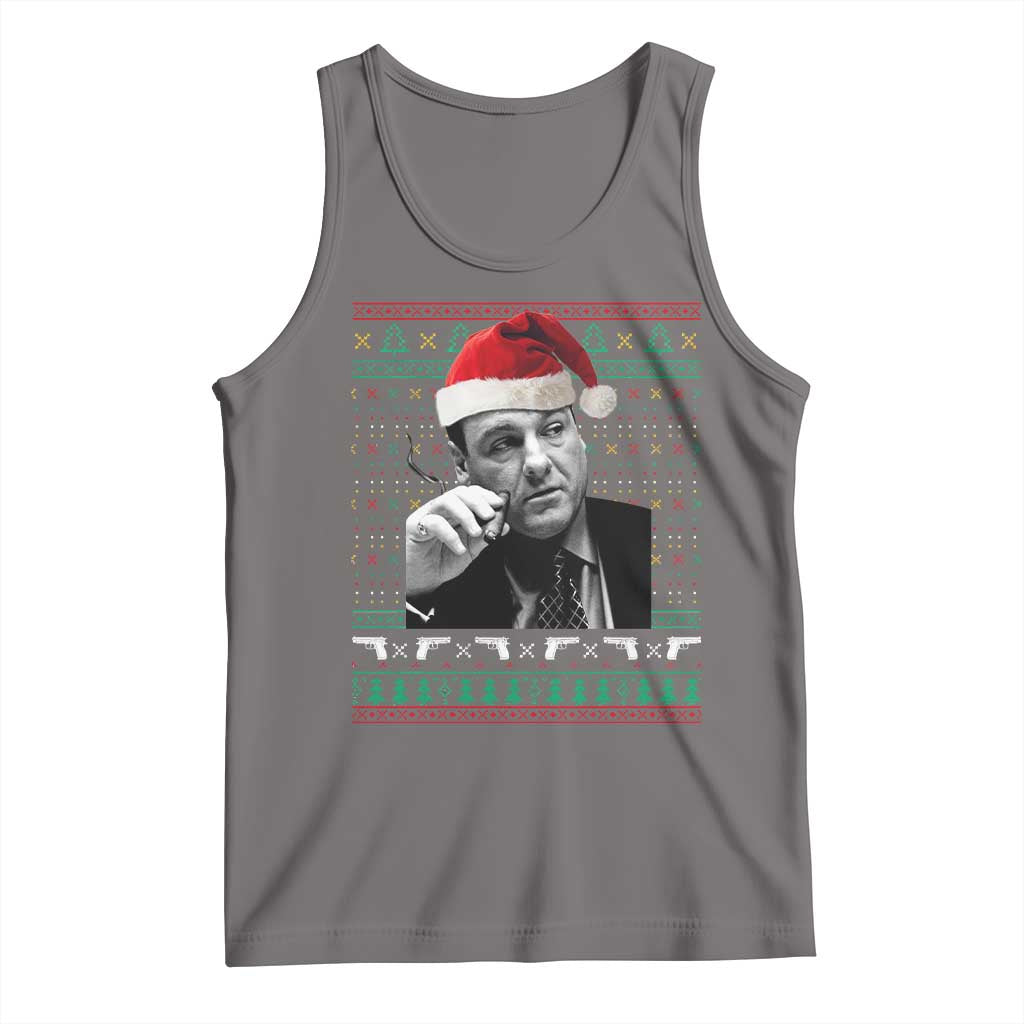 Funny Ugly Christmas Tank Top Funny Mafia Gangster Santa Sopranos Smoking TS10 Deep Heather Print Your Wear