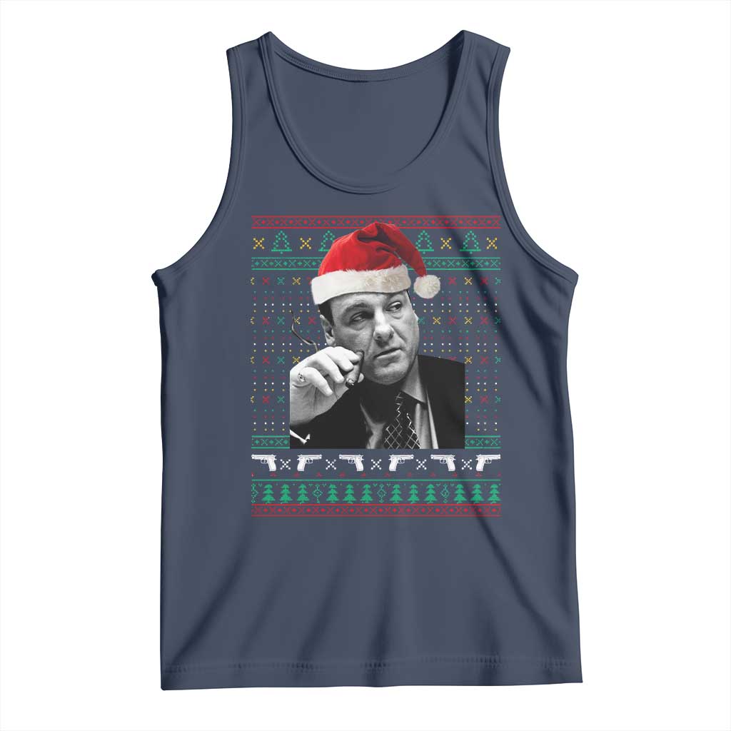 Funny Ugly Christmas Tank Top Funny Mafia Gangster Santa Sopranos Smoking TS10 Navy Print Your Wear