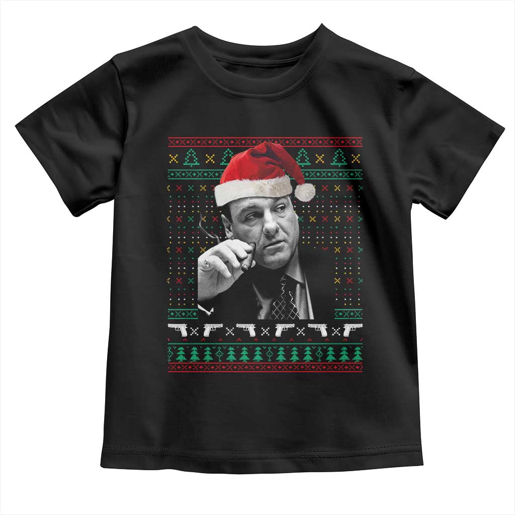 Funny Ugly Christmas Toddler T Shirt Funny Mafia Gangster Santa Sopranos Smoking TS10 Black Print Your Wear
