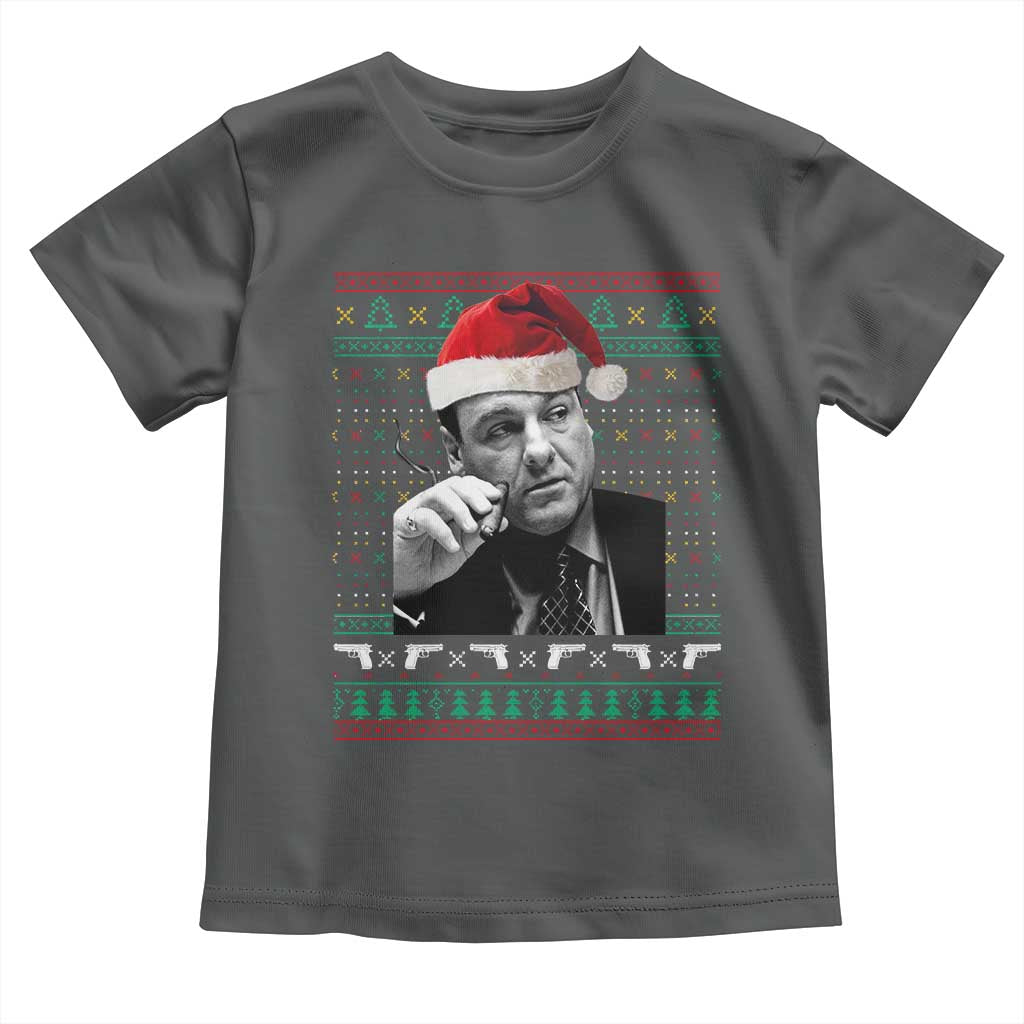 Funny Ugly Christmas Toddler T Shirt Funny Mafia Gangster Santa Sopranos Smoking TS10 Dark Heather Print Your Wear