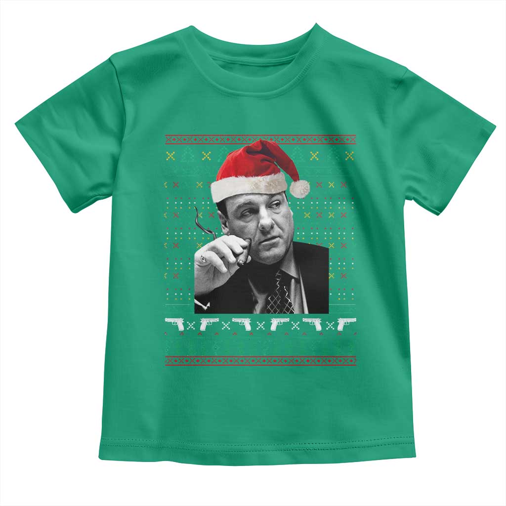 Funny Ugly Christmas Toddler T Shirt Funny Mafia Gangster Santa Sopranos Smoking TS10 Irish Green Print Your Wear