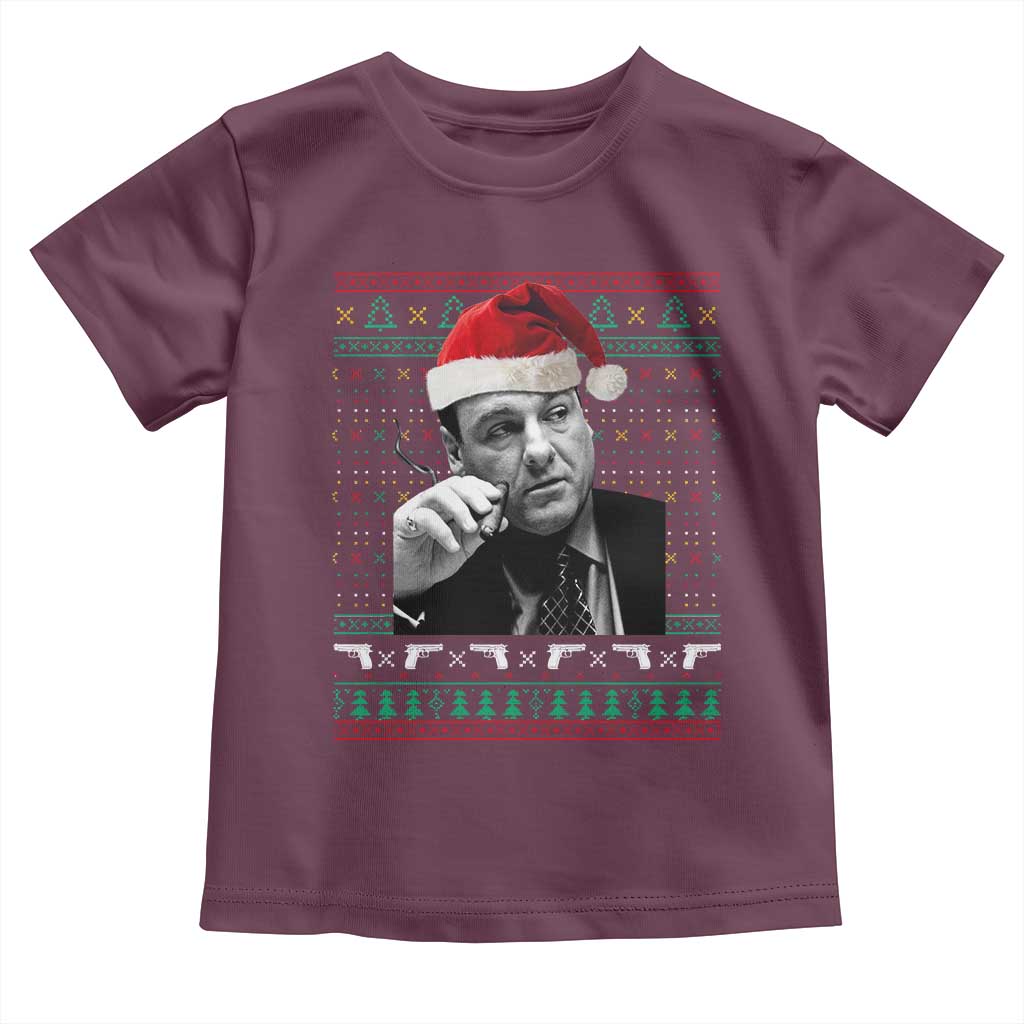 Funny Ugly Christmas Toddler T Shirt Funny Mafia Gangster Santa Sopranos Smoking TS10 Maroon Print Your Wear