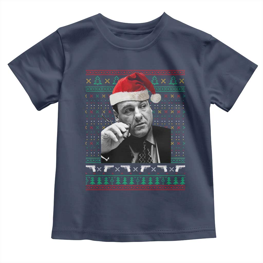 Funny Ugly Christmas Toddler T Shirt Funny Mafia Gangster Santa Sopranos Smoking TS10 Navy Print Your Wear