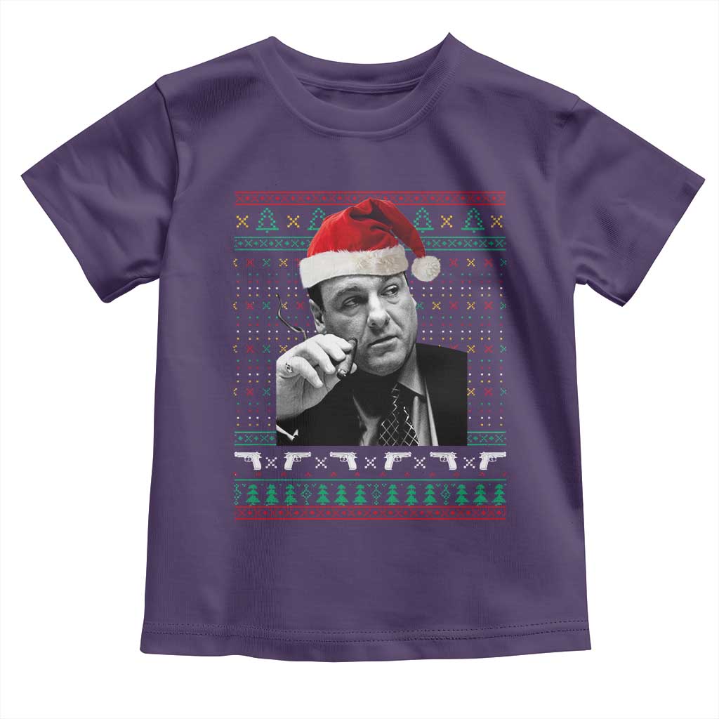 Funny Ugly Christmas Toddler T Shirt Funny Mafia Gangster Santa Sopranos Smoking TS10 Purple Print Your Wear