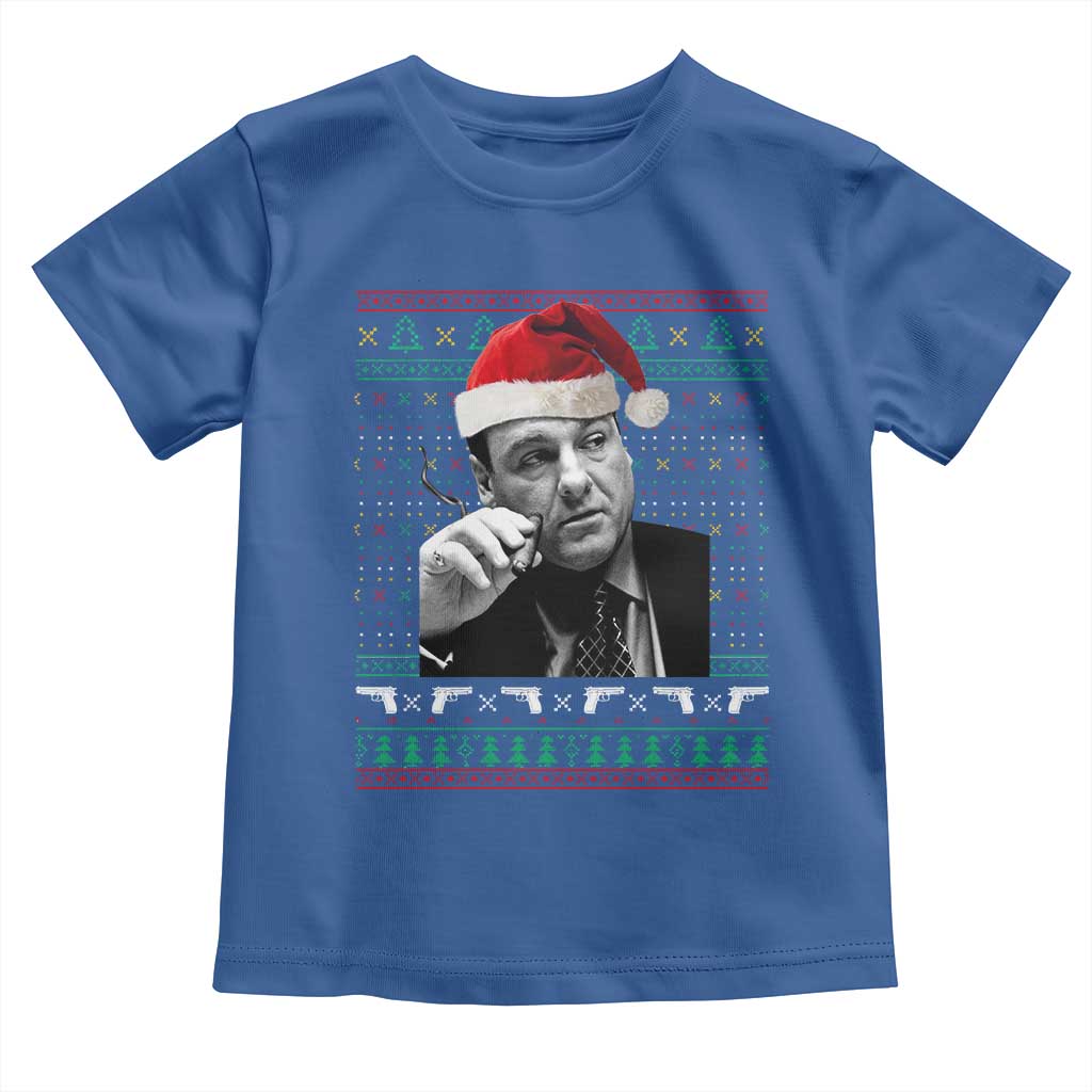 Funny Ugly Christmas Toddler T Shirt Funny Mafia Gangster Santa Sopranos Smoking TS10 Royal Blue Print Your Wear