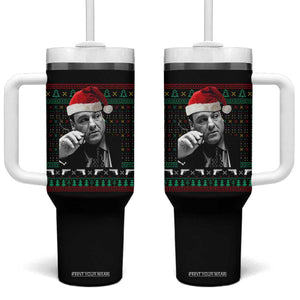 Funny Ugly Christmas Tumbler With Handle Funny Mafia Gangster Santa Sopranos Smoking TS10 One Size: 40 oz Black Print Your Wear