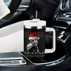 Funny Ugly Christmas Tumbler With Handle Funny Mafia Gangster Santa Sopranos Smoking TS10 Print Your Wear