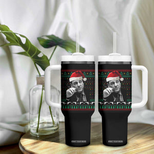 Funny Ugly Christmas Tumbler With Handle Funny Mafia Gangster Santa Sopranos Smoking TS10 Print Your Wear