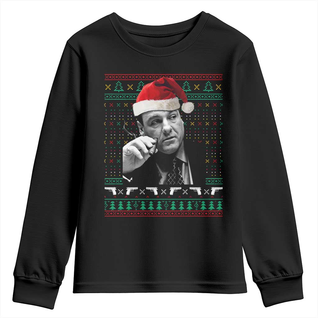 Funny Ugly Christmas Youth Sweatshirt Funny Mafia Gangster Santa Sopranos Smoking TS10 Black Print Your Wear