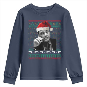 Funny Ugly Christmas Youth Sweatshirt Funny Mafia Gangster Santa Sopranos Smoking TS10 Navy Print Your Wear