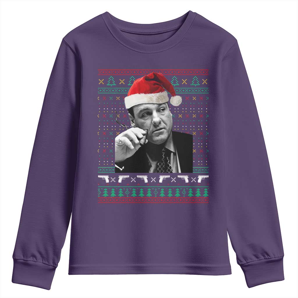 Funny Ugly Christmas Youth Sweatshirt Funny Mafia Gangster Santa Sopranos Smoking TS10 Purple Print Your Wear