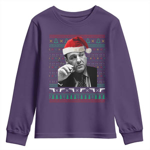 Funny Ugly Christmas Youth Sweatshirt Funny Mafia Gangster Santa Sopranos Smoking TS10 Purple Print Your Wear