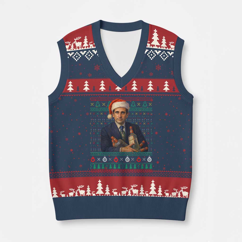 Office Xmas Movie V-Neck Knit Sweater Vest Funny Retro 90s Movie Ugly Xmas TS10 Navy Red Print Your Wear