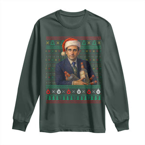 Office Christmas Movie Long Sleeve Shirt Funny Retro 90s Movie Ugly Xmas TS10 Dark Forest Green Print Your Wear