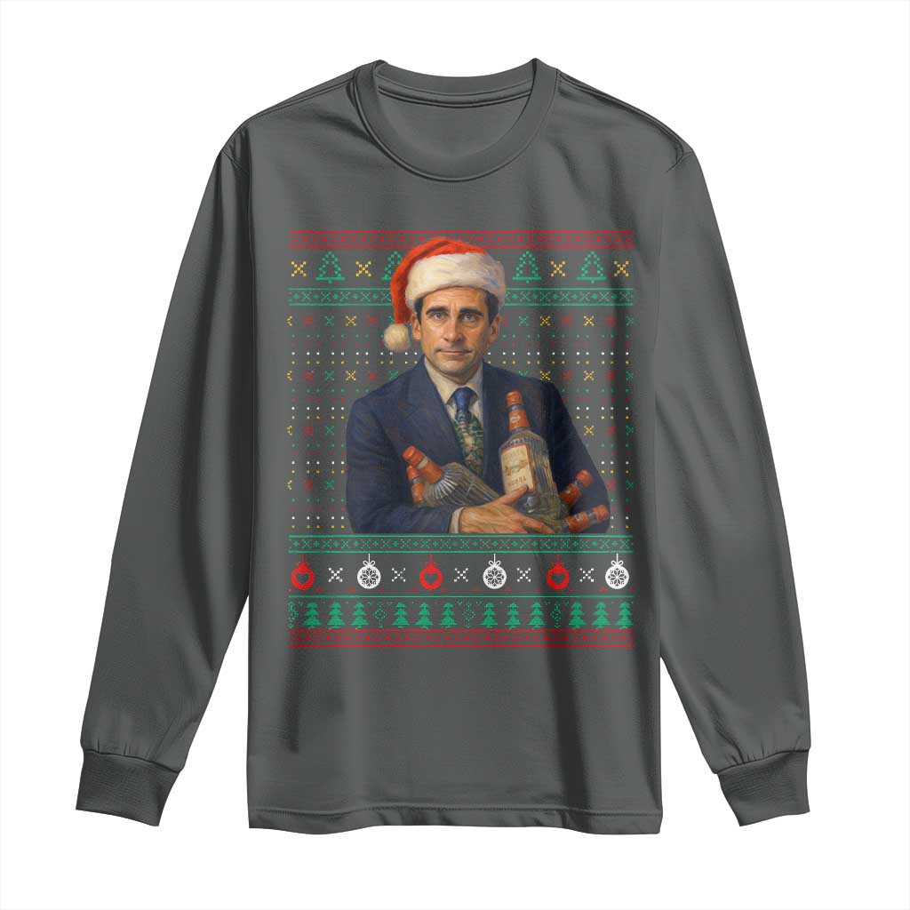 Office Christmas Movie Long Sleeve Shirt Funny Retro 90s Movie Ugly Xmas TS10 Dark Heather Print Your Wear