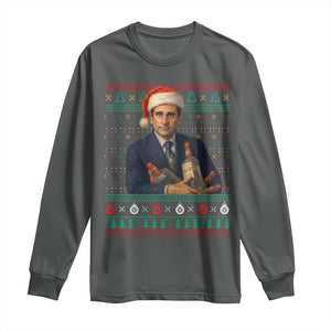 Office Christmas Movie Long Sleeve Shirt Funny Retro 90s Movie Ugly Xmas TS10 Dark Heather Print Your Wear