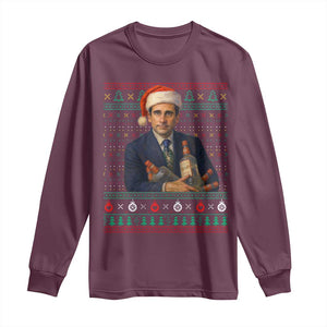 Office Christmas Movie Long Sleeve Shirt Funny Retro 90s Movie Ugly Xmas TS10 Maroon Print Your Wear