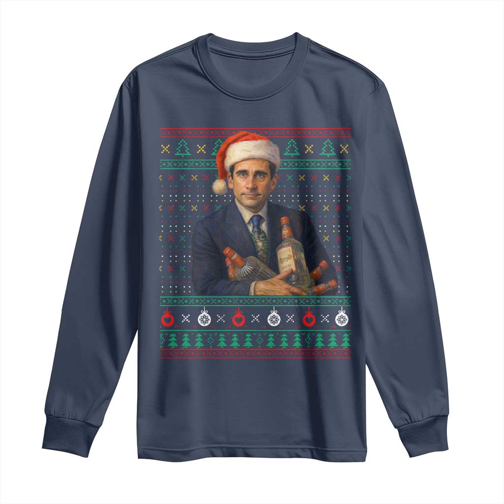 Office Christmas Movie Long Sleeve Shirt Funny Retro 90s Movie Ugly Xmas TS10 Navy Print Your Wear