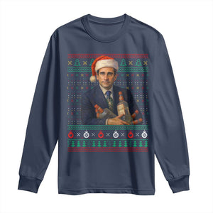 Office Christmas Movie Long Sleeve Shirt Funny Retro 90s Movie Ugly Xmas TS10 Navy Print Your Wear