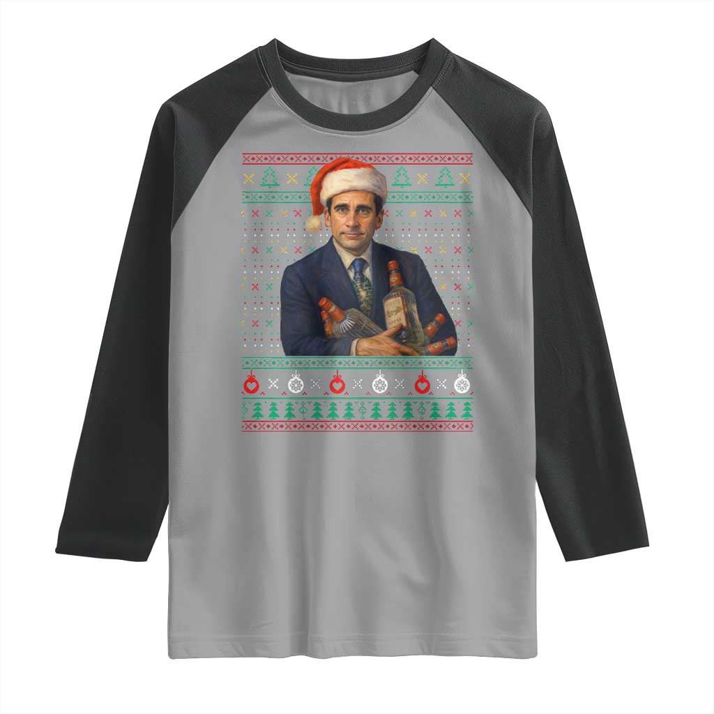 Office Christmas Movie Raglan Shirt Funny Retro 90s Movie Ugly Xmas TS10 Sport Gray Black Print Your Wear