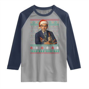 Office Christmas Movie Raglan Shirt Funny Retro 90s Movie Ugly Xmas TS10 Sport Gray Navy Print Your Wear