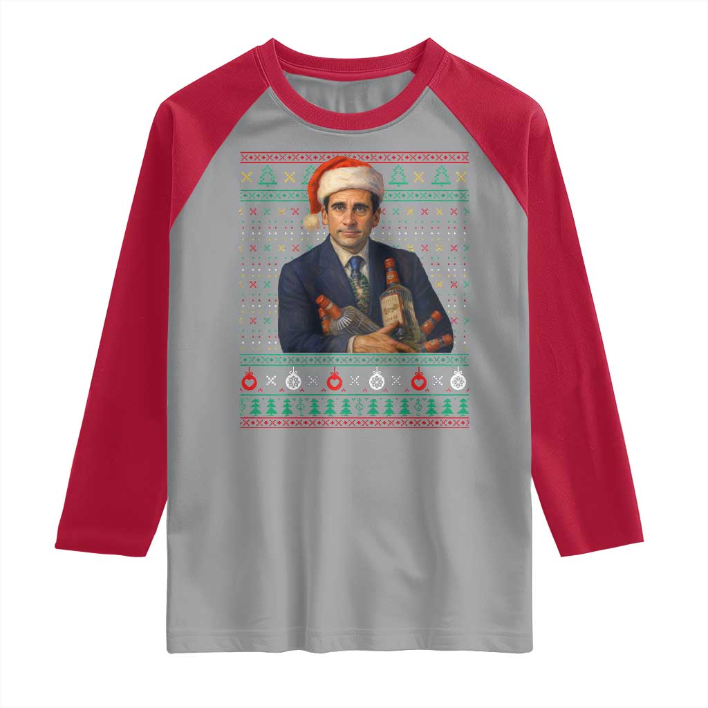 Office Christmas Movie Raglan Shirt Funny Retro 90s Movie Ugly Xmas TS10 Sport Gray Red Print Your Wear