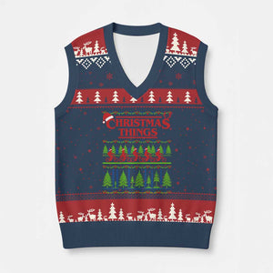 Xmas Things V-Neck Knit Sweater Vest Vintage Movie TV Series Retro TS10 Navy Red Print Your Wear