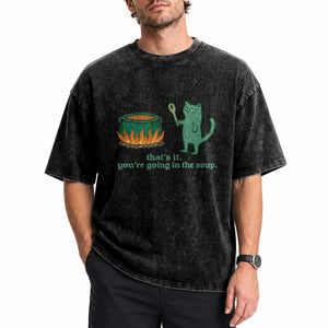 Sarcastic Cat Meme Washed Cotton T-Shirt Weirdcore Dark Humor