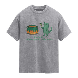 Sarcastic Cat Meme Washed Cotton T-Shirt Weirdcore Dark Humor