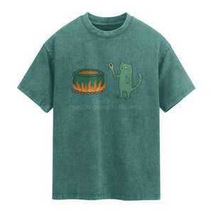 Sarcastic Cat Meme Washed Cotton T-Shirt Weirdcore Dark Humor