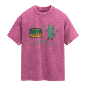 Sarcastic Cat Meme Washed Cotton T-Shirt Weirdcore Dark Humor